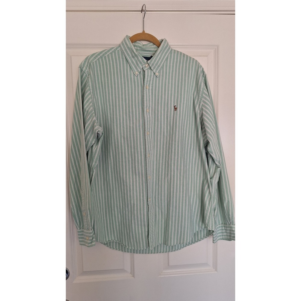Vintage Ralph Lauren green white striped shirt long sleeve size XL